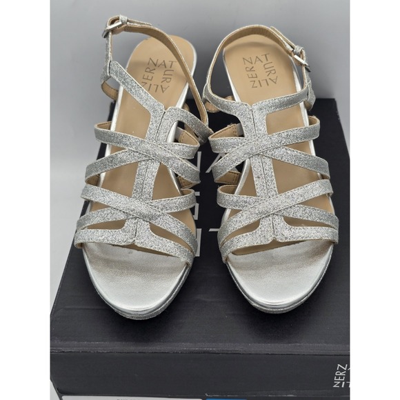 Naturalizer Women's Baylor Dress Sandal Silver Glitter Heels - Sz 7.5 Good - Picture 4 of 13